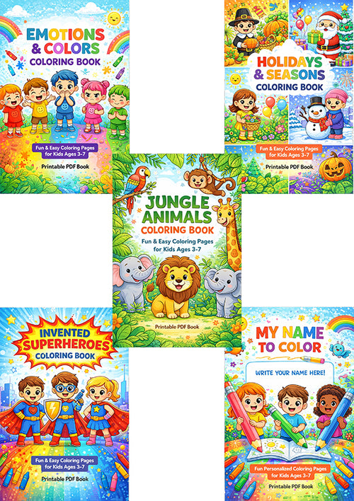 Ultimate Kids Coloring Pack – 5 Printable PDF Coloring Books for Ages 3-10